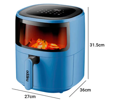 Freidora sin Aceite NAPPO Digital Extra Grande Capacidad 5.7 LITROS 1500W Luz Interior Visor Transparente Panel Táctil - Azul